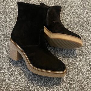 Clarks Black Heeled Boots with Tan Sole